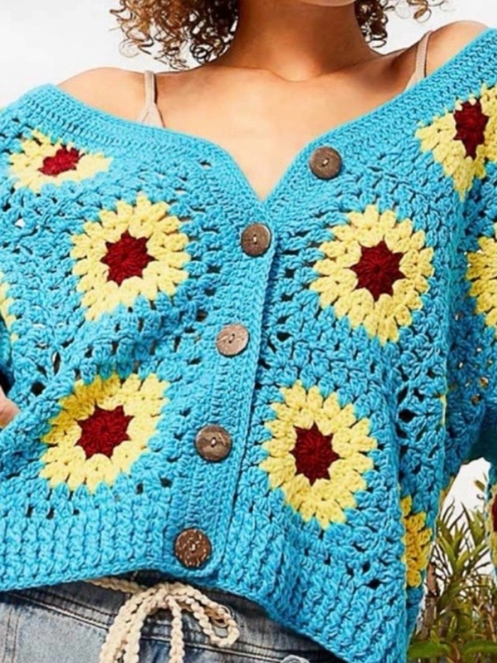 New POL Crochet V Neck Sweater